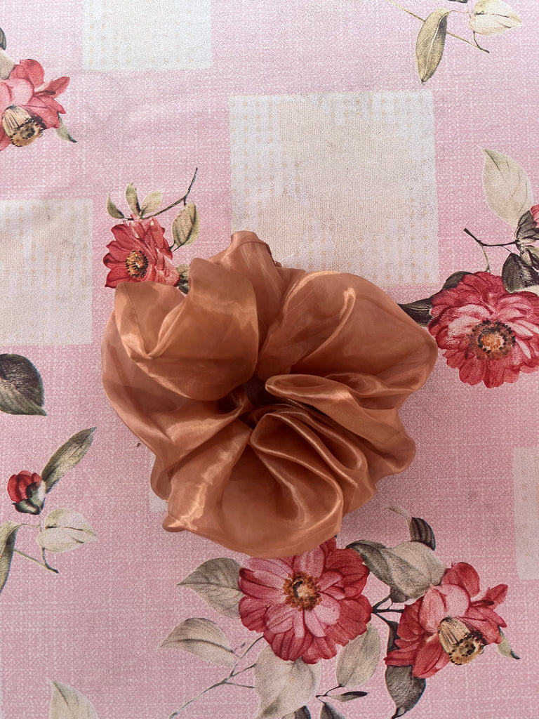 Large Satin Scrunchie in Organza Brown