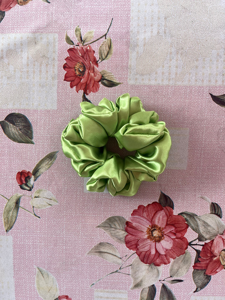 Large Satin Scrunchie in Chartreuse Green