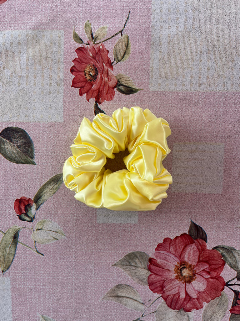 Large Satin Scrunchie in Pale Yellow