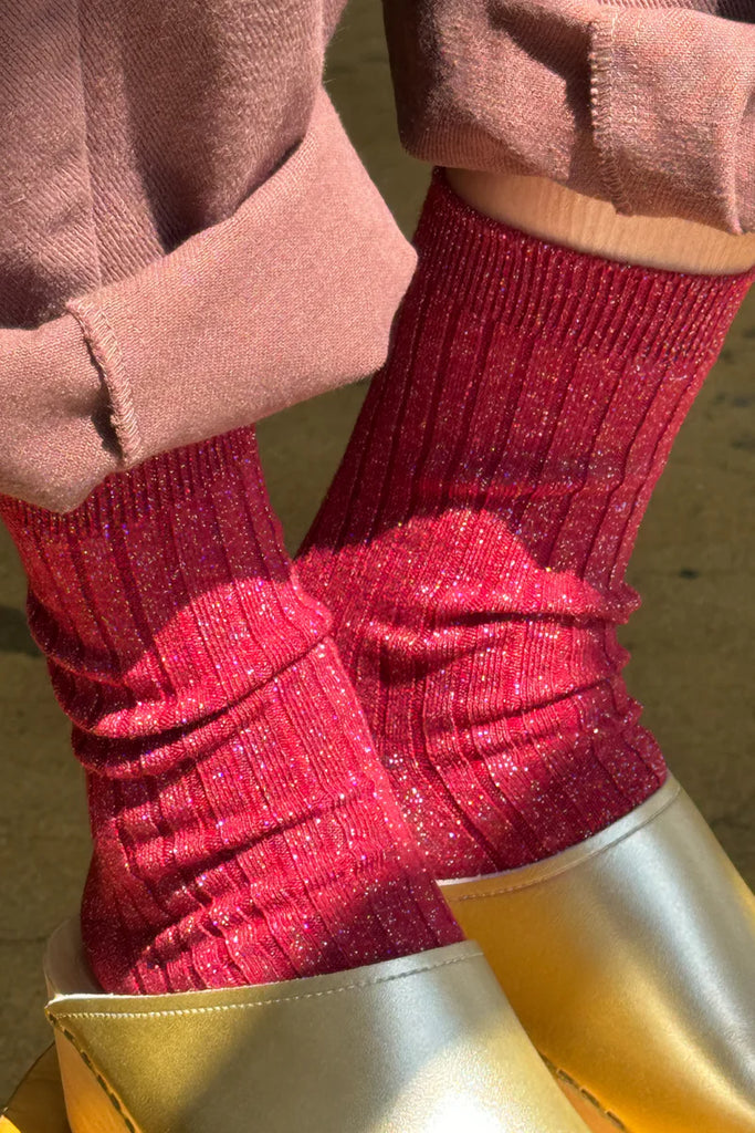 Ribbed Socks in Glitter Carmine Red