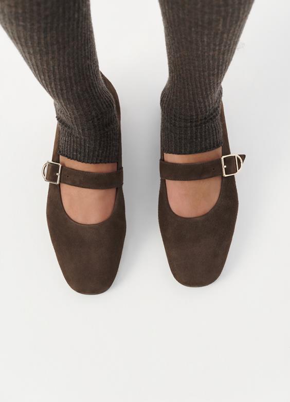 Jolin Ballet Flat in Dark Brown Suede
