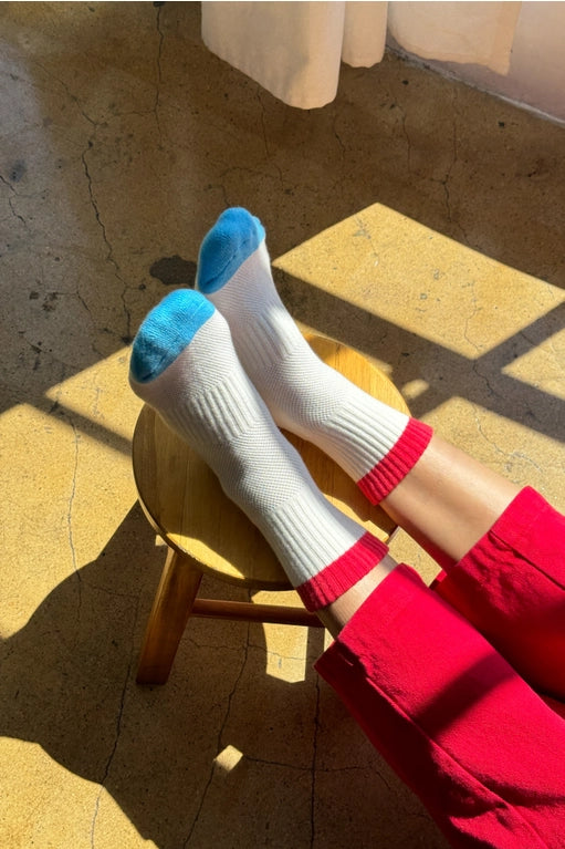 Colour Block Striped Socks in Blue Red