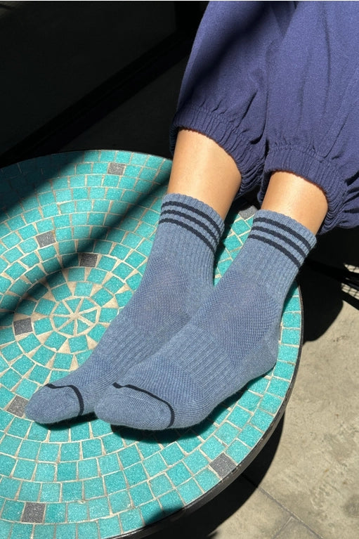 Short Striped Socks in Indigo Blue