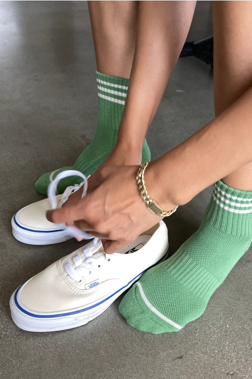 Short Striped Socks in Avocado Green