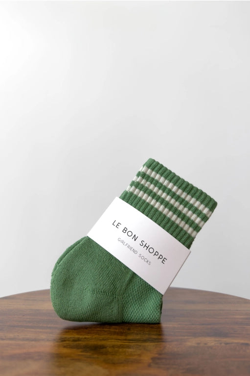 Short Striped Socks in Avocado Green