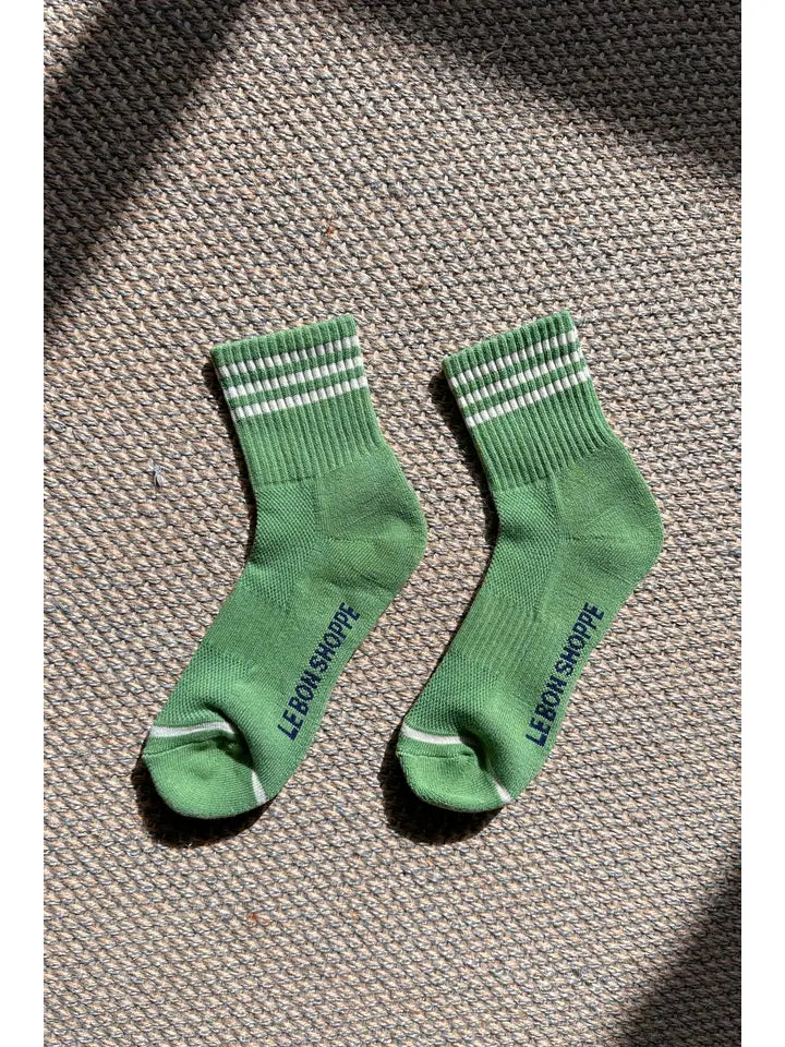 Short Striped Socks in Avocado Green