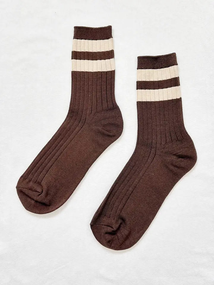 Varsity Ribbed Socks in Espresso