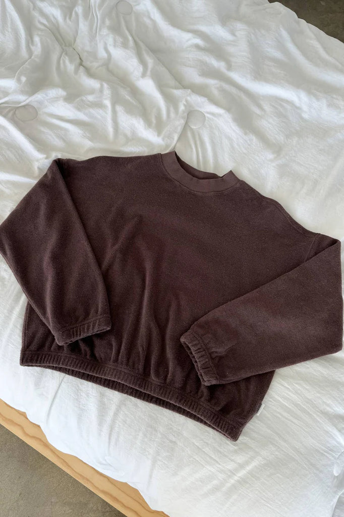 Cotton Terry Daisy Long Sleeve Top in Chocolate Brown