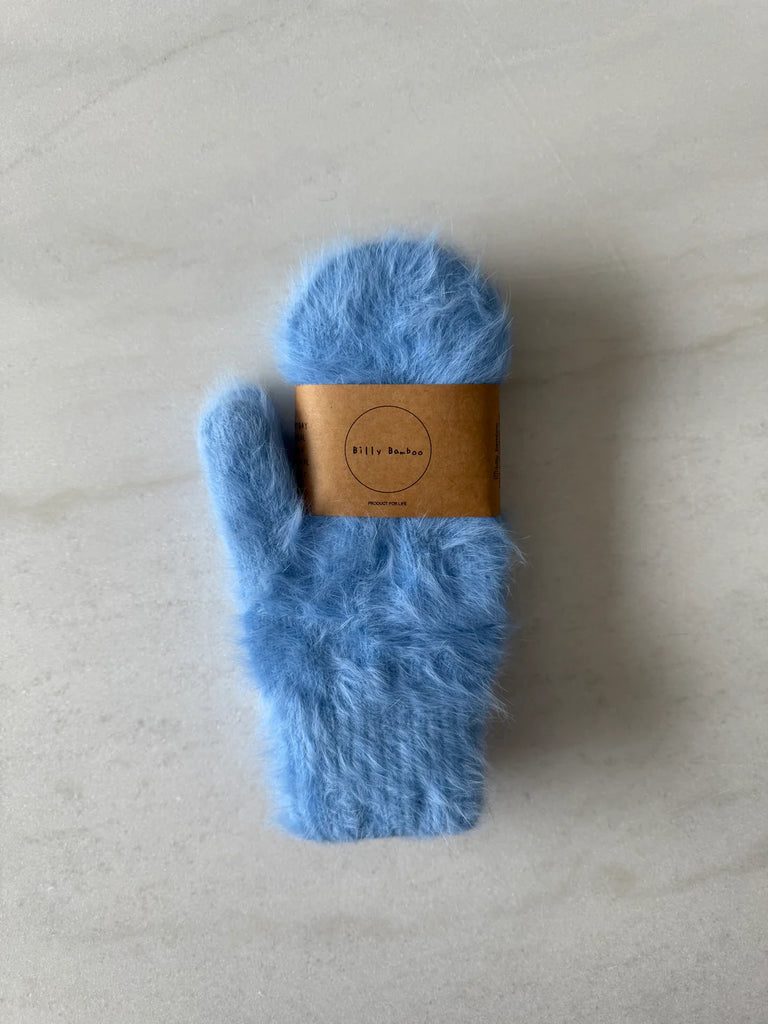 Fluffy Angora Mittens in Baby Blue