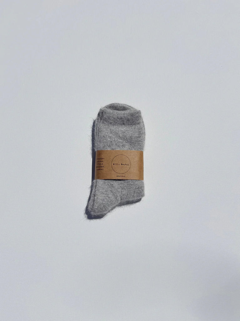 Fluffy Angora Socks in Light Grey Melange