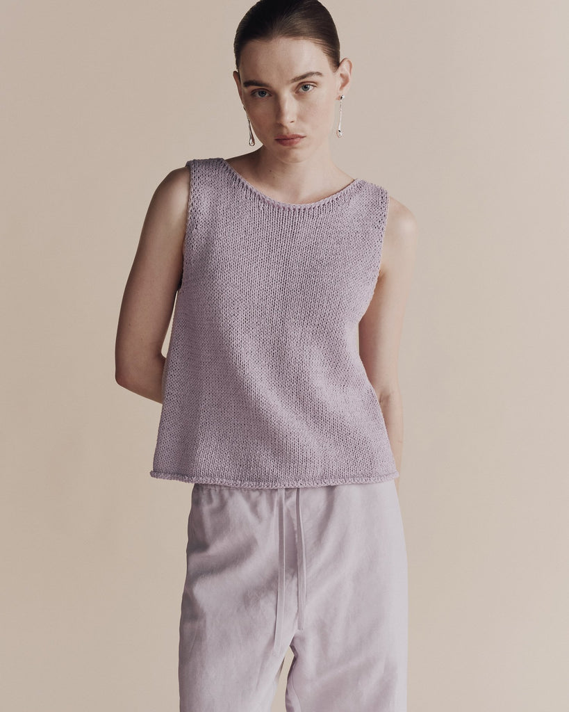 Boat Neck Knit Tank in Lilac