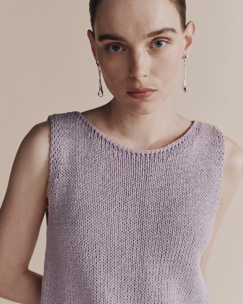 Boat Neck Knit Tank in Lilac