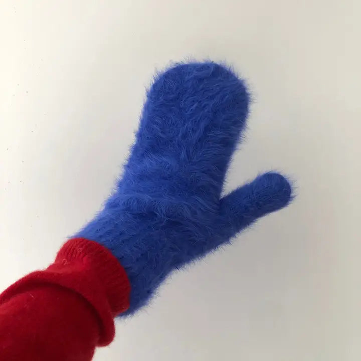 Fluffy Angora Mittens in Royal Blue