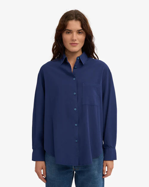 Oversized Organic Button Down Shirt in Marine Blue