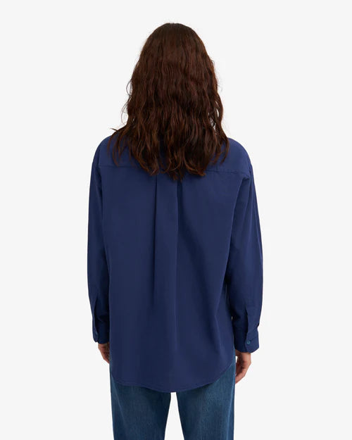 Oversized Organic Button Down Shirt in Marine Blue
