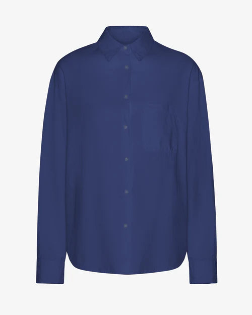 Oversized Organic Button Down Shirt in Marine Blue