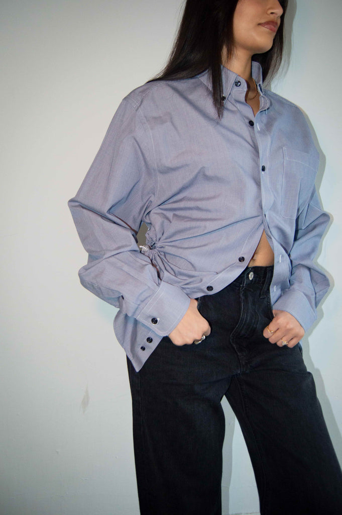 Bungee Shirt in Mid Blue with Dark Buttons L