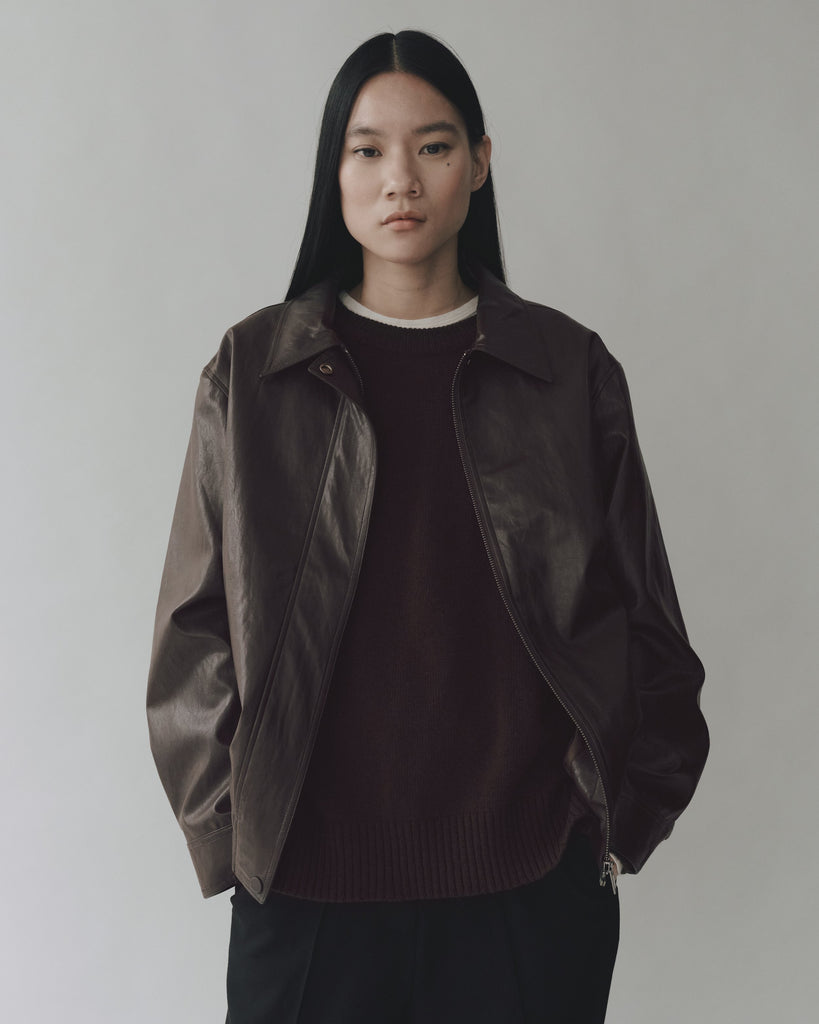 Vegan Leather Blouson in Brown