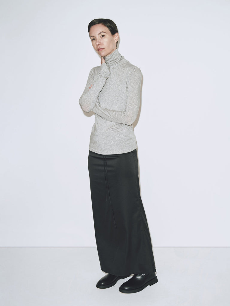 ROLL NECK JERSEY TOP IN HEATHER GRAY