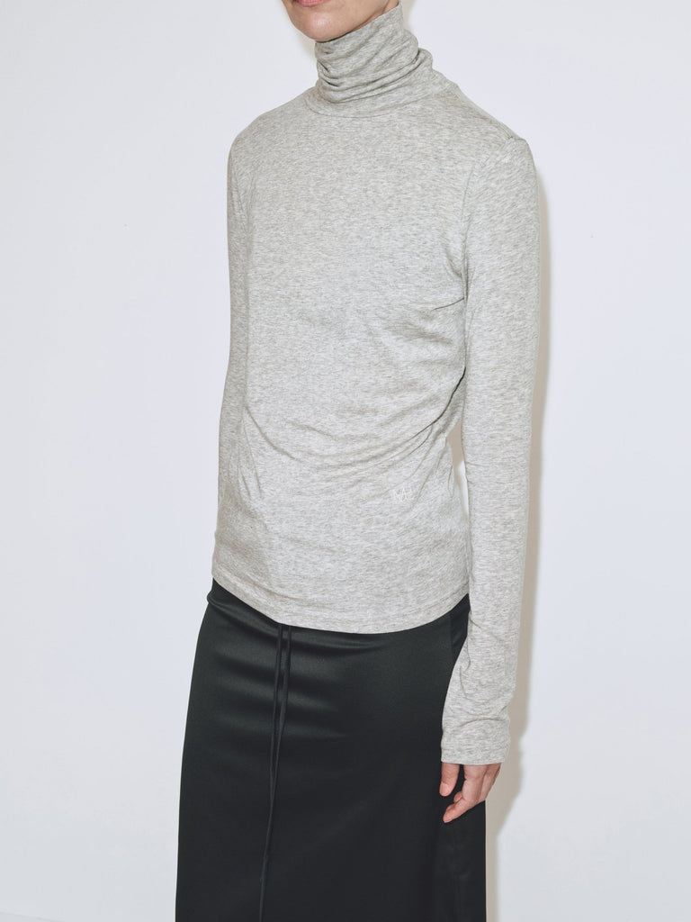 ROLL NECK JERSEY TOP IN HEATHER GRAY