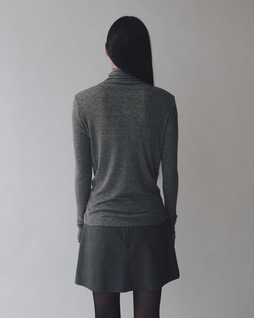 Thin Ribbed Grey Roll Neck