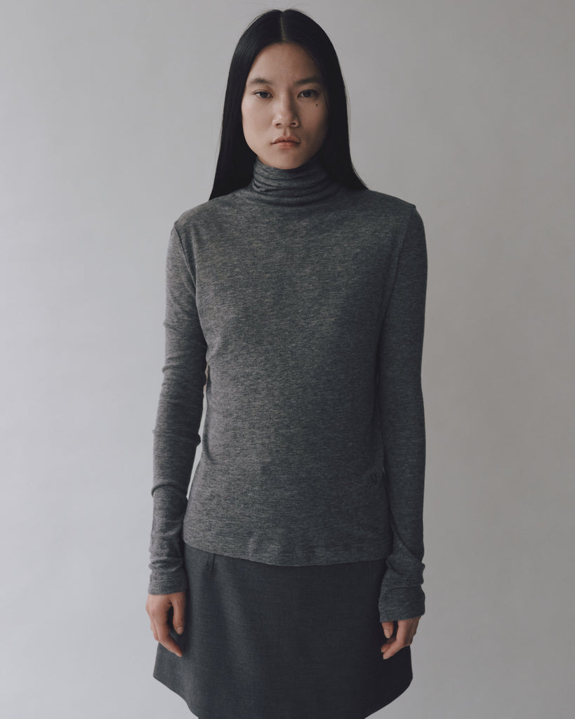 Thin Ribbed Grey Roll Neck