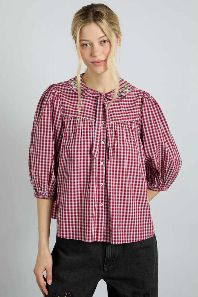 Mila Blouse in Cherry Gingham