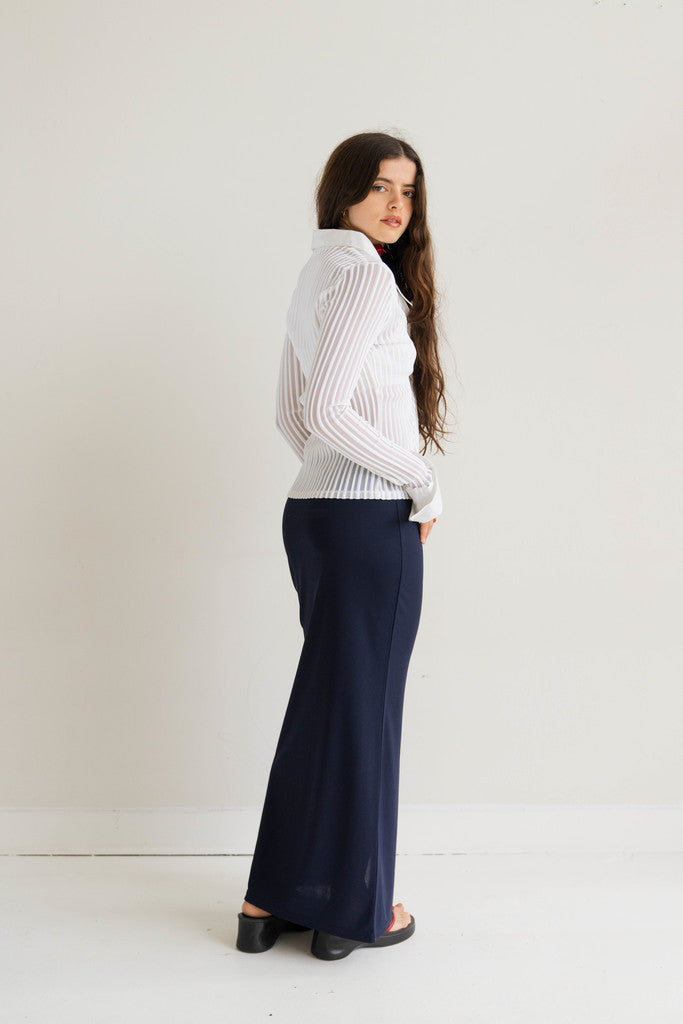 Navy Maxi Skirt with Side Slit