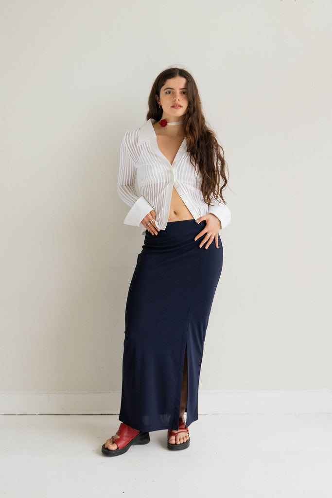 Navy Maxi Skirt with Side Slit