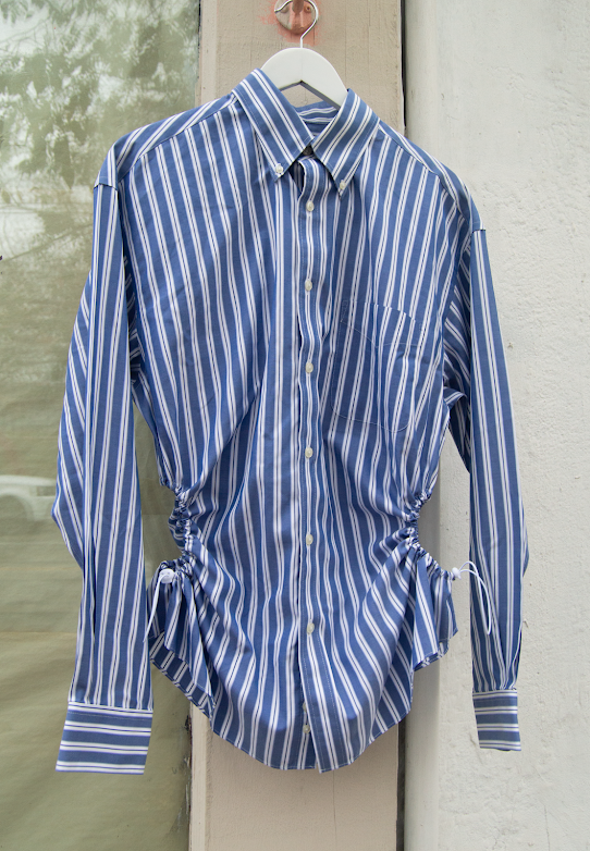 Bungee Shirt in White and Blue Stripe XL