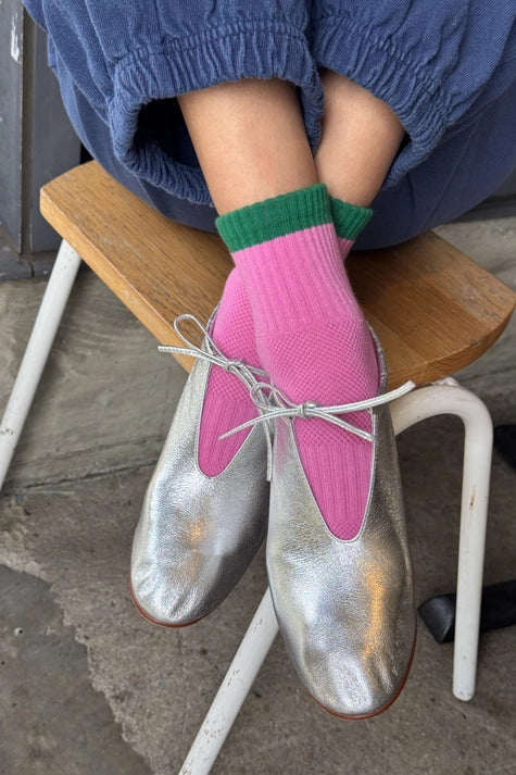 Colour Block Striped Socks in Rose Green