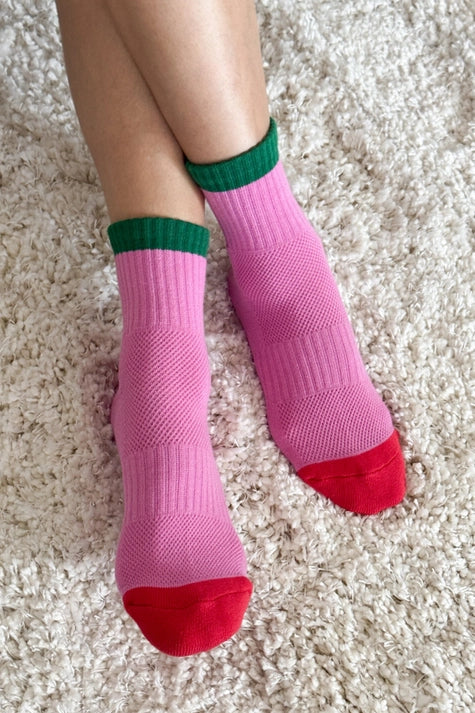 Colour Block Striped Socks in Rose Green