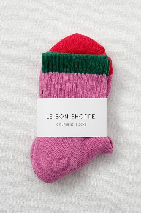 Colour Block Striped Socks in Rose Green