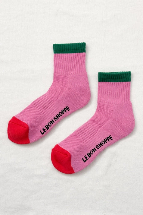 Colour Block Striped Socks in Rose Green