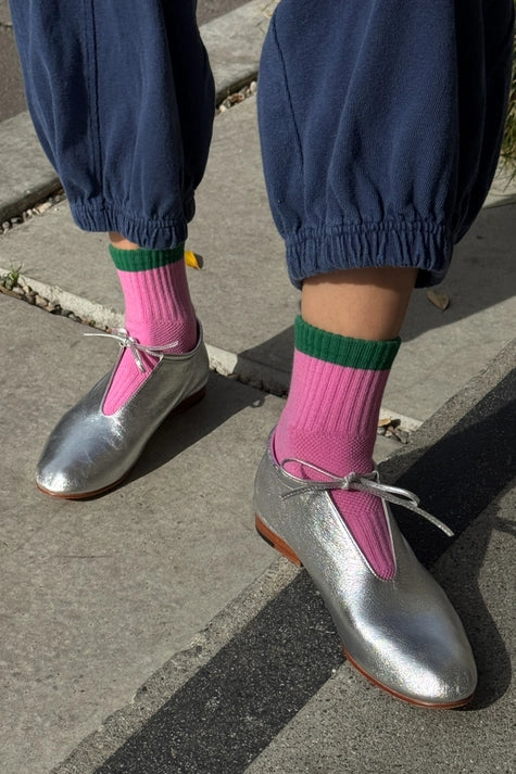 Colour Block Striped Socks in Rose Green