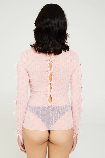 Ross Bow Long Sleeve Top in Icy Pink