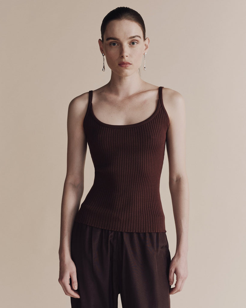 Ribbed Knit Tank in Brown