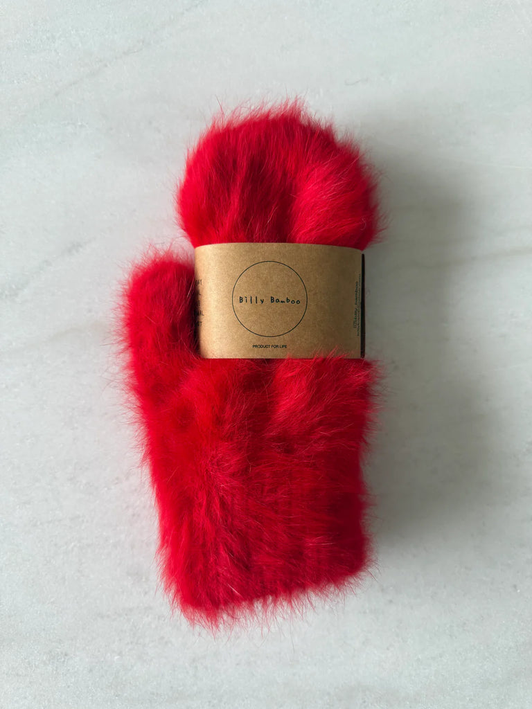 Fluffy Angora Mittens in Red