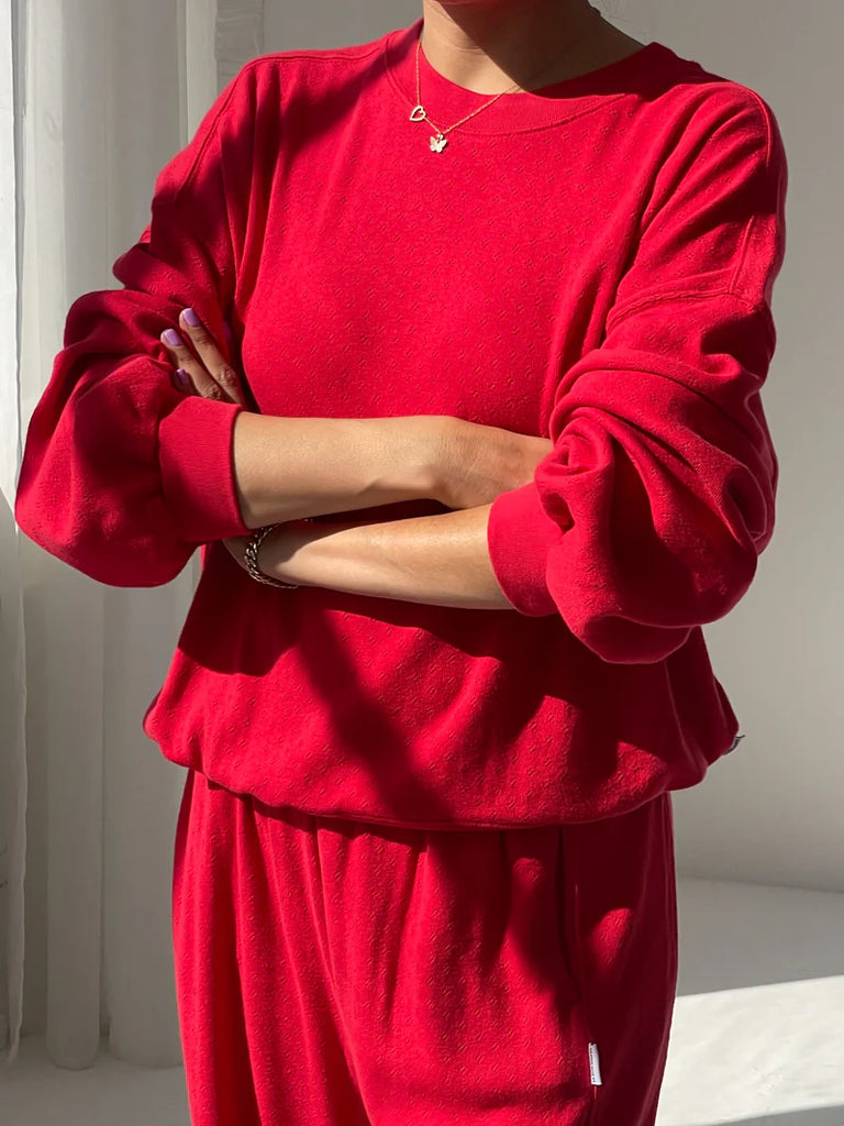 Pointelle Core Sweatshirt in Red Apple