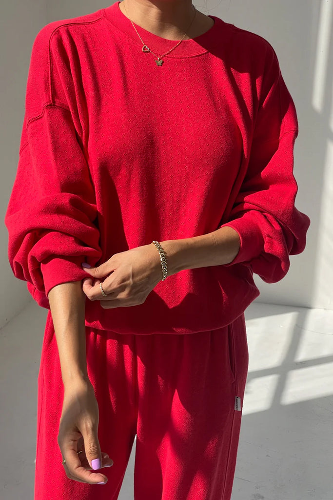 Pointelle Core Sweatshirt in Red Apple