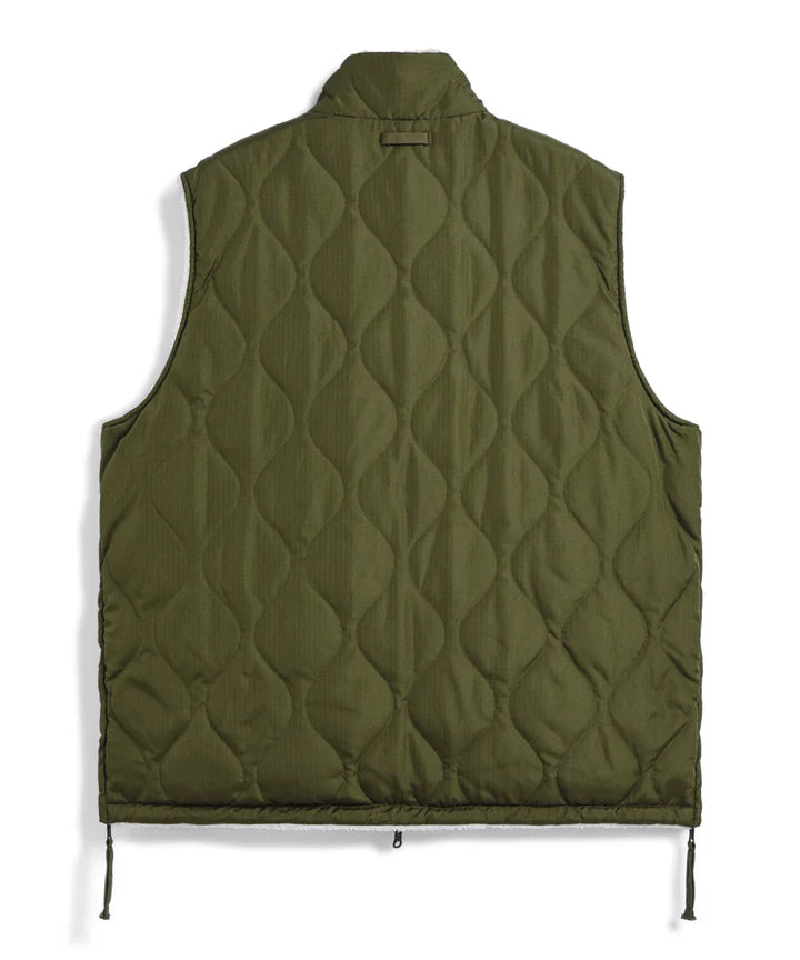 Reversible High Neck Down Vest in Olive and Cream