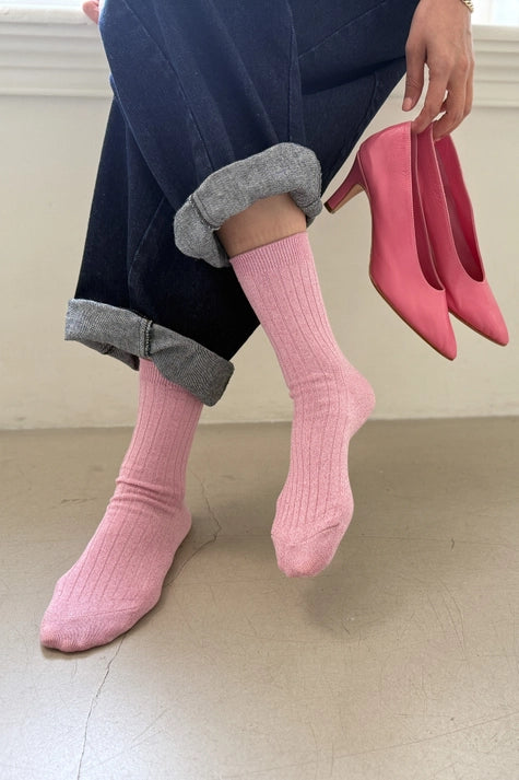 Ribbed Socks in Glitter Sparkling Rose