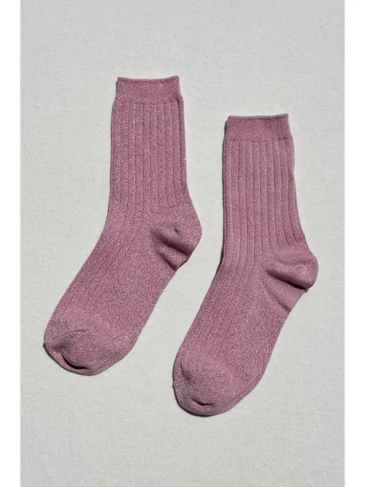 Ribbed Socks in Glitter Sparkling Rose