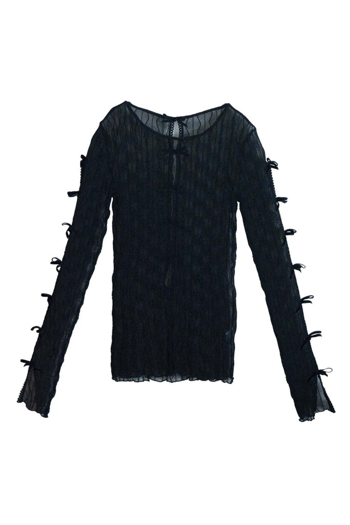Ross Bow Long Sleeve Top in Black