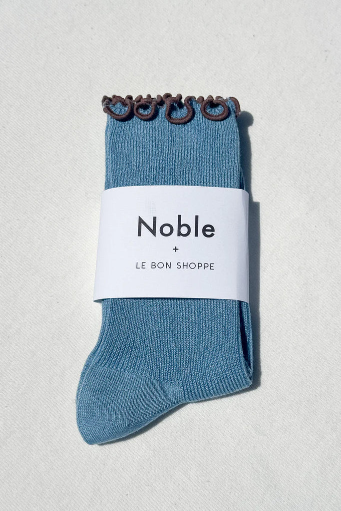 RUFFLED MODAL SOCKS - POWDER BLUE / BROWN EDGE