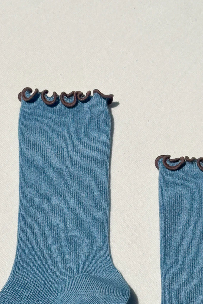 RUFFLED MODAL SOCKS - POWDER BLUE / BROWN EDGE
