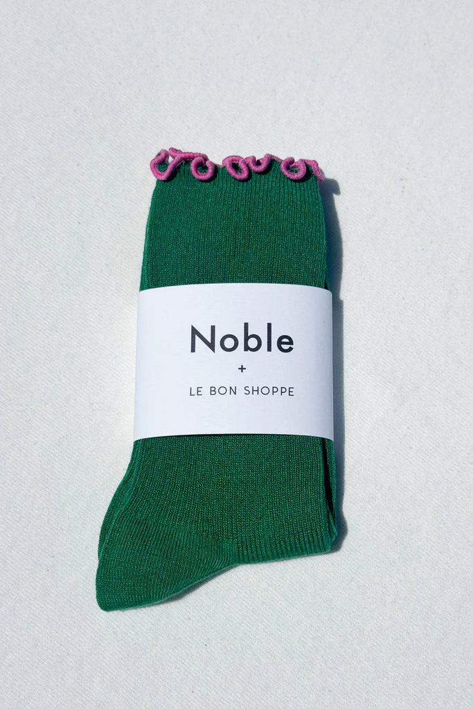 RUFFLED MODAL SOCKS - SPINACH / PINK EDGE