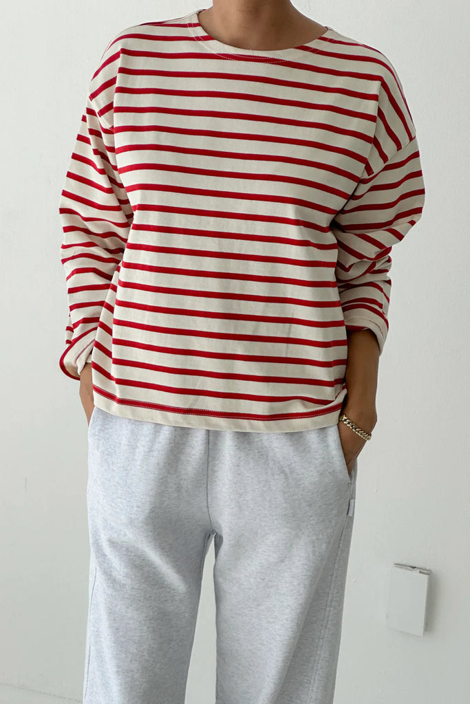 Sailor Top in Red Stripe on Cream