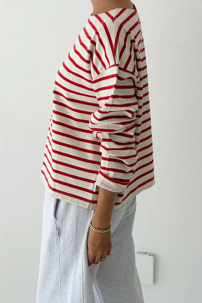 Sailor Top in Red Stripe on Cream
