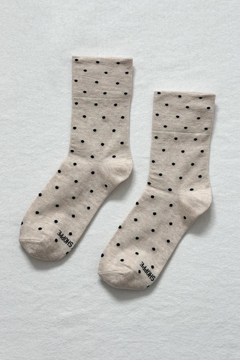 Sneaker Socks in Oatmeal and Black Polka Dot